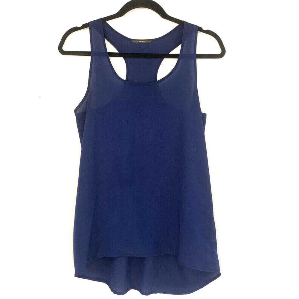 Soprano Tank Top Women Small Navy Blue Racerback‎ Sleeveless Scoop Neck Pullover
